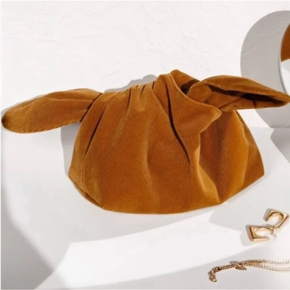 Merit Corduroy Cosmetics Bag Tie Pouch Makeup Medium‎ size NEW Mustard Brown